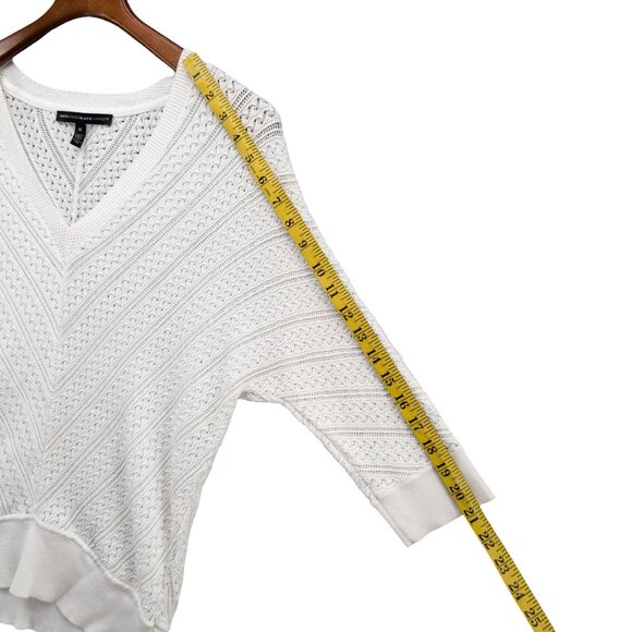 WHBM Crochet Knit Sweater Top Womens White 3/4 Dolman Sleeve V Neck Size M - Picture 7 of 7
